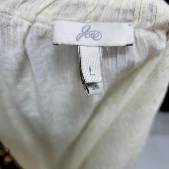 Joie Womens L Off White Gauzy Cotton Embroidered Boho Flowy‎ Top Long Sleeve - Picture 7 of 8